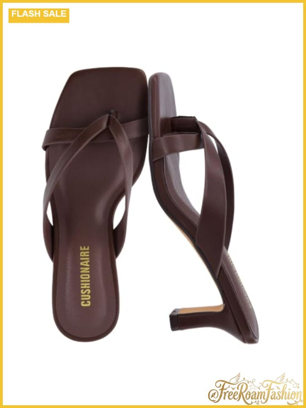 CUSHIONAIRE Shana Kitten Heel Thong Sandals Women Square Toe Faux Leather